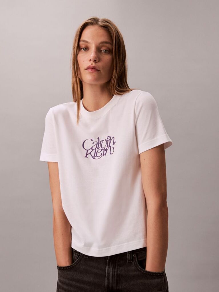 Λευκό T-Shirt Σε Slim Γραμμή Με Λογότυπο  Γυναίκα