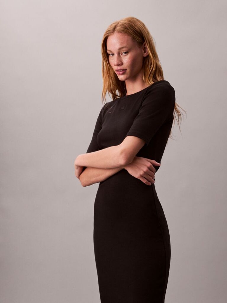 Black Rib Midi Dress  Women