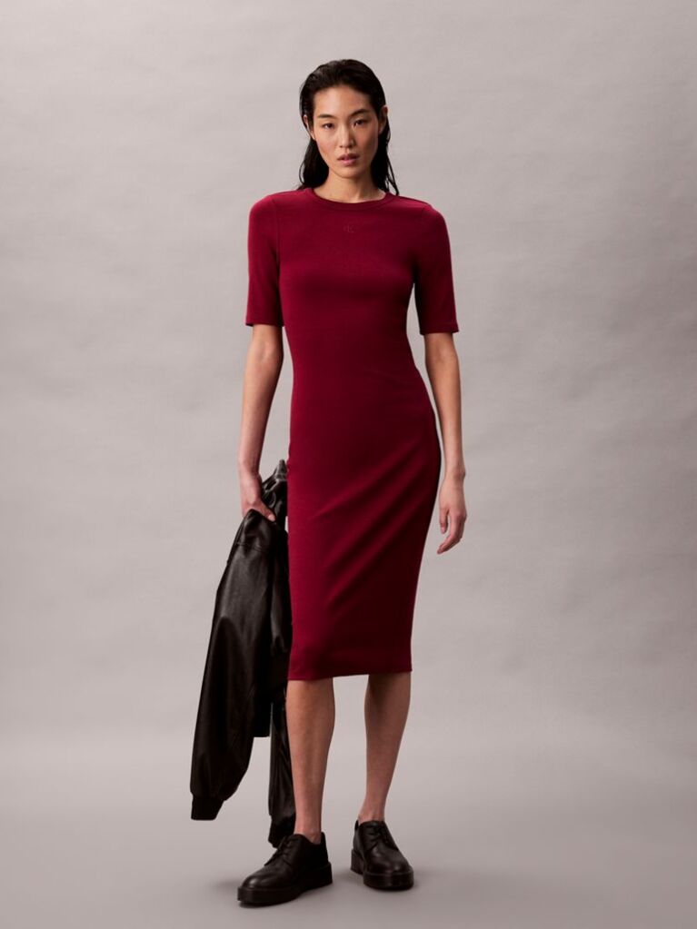 Red Rib Midi Dress  Women