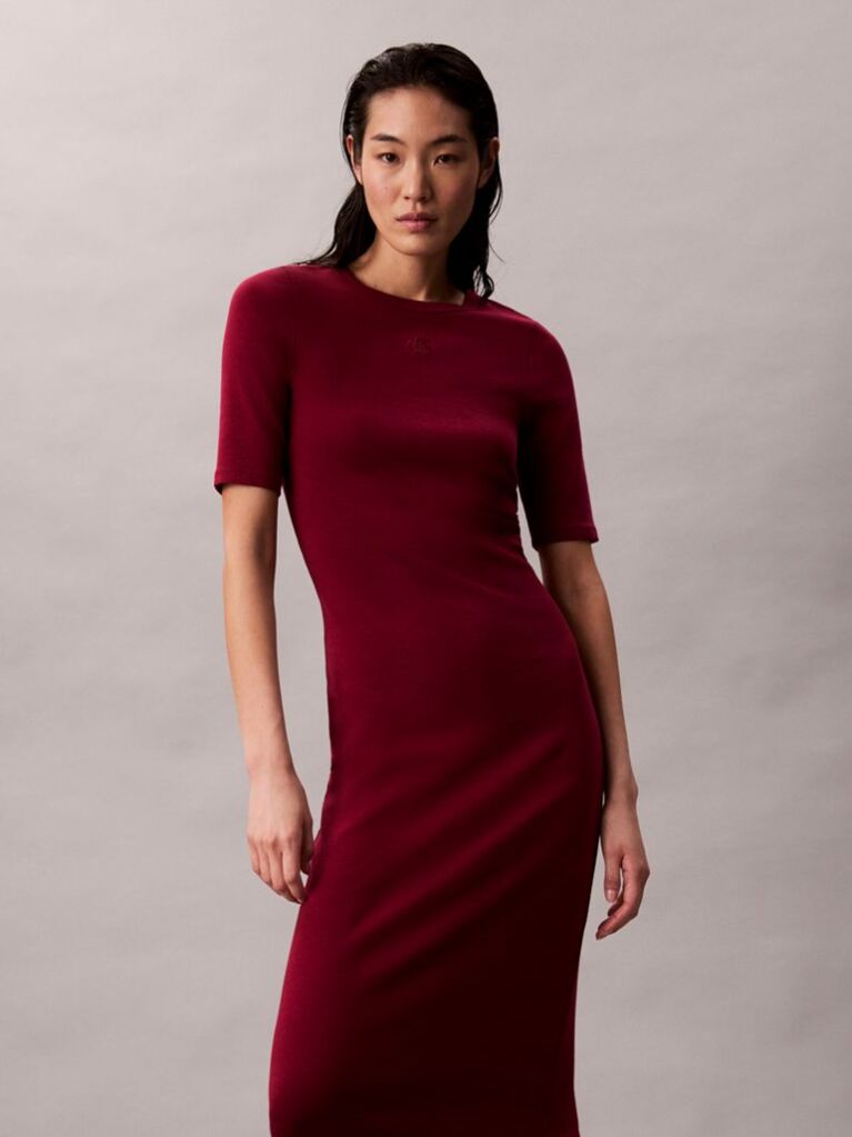 Red Rib Midi Dress  Women