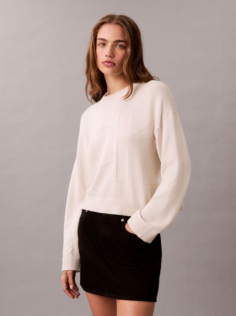 White Long Sleeve Smooth Cotton Sweater  Women