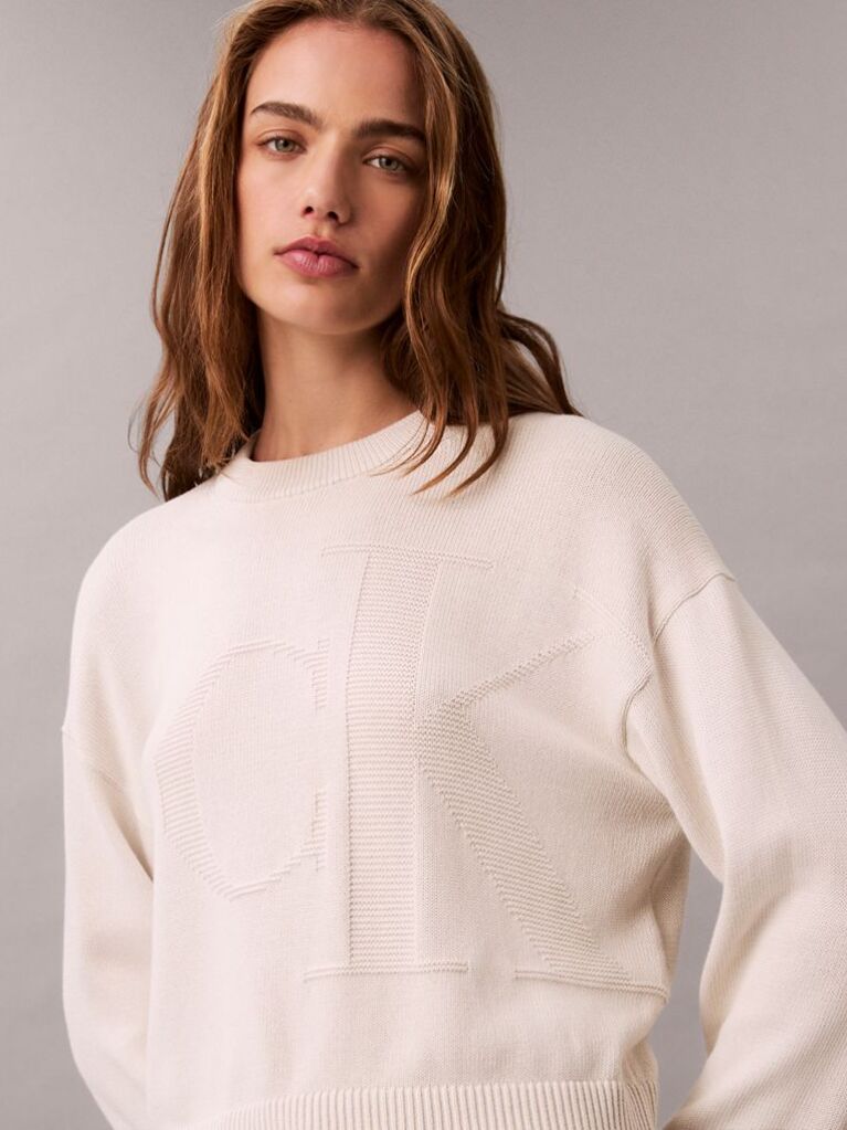 White Long Sleeve Smooth Cotton Sweater  Women