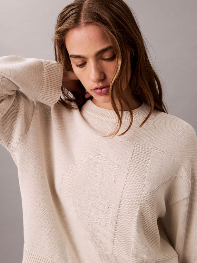 White Long Sleeve Smooth Cotton Sweater  Women