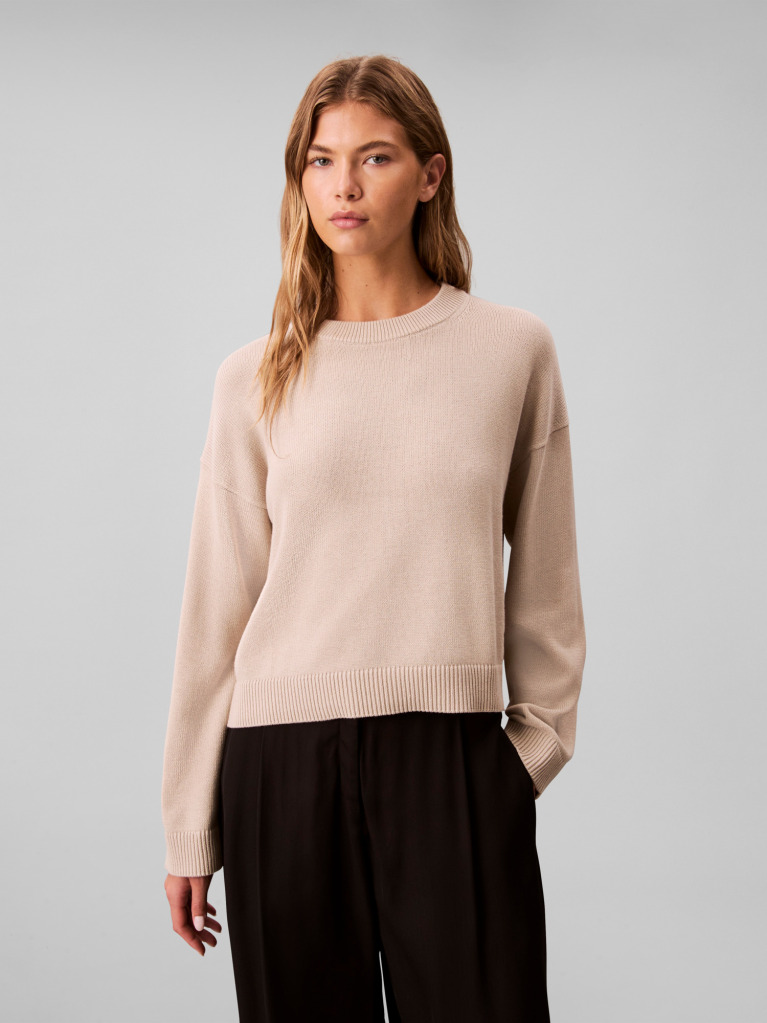 Beige Long Sleeve Crew Neck Sweater  Women