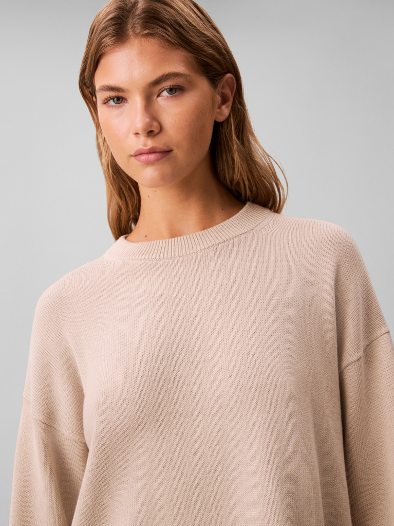 Beige Long Sleeve Crew Neck Sweater  Women