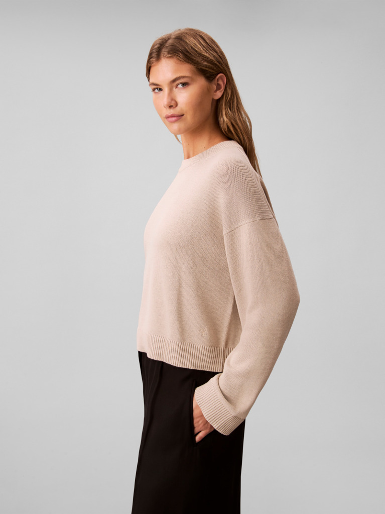 Beige Long Sleeve Crew Neck Sweater  Women