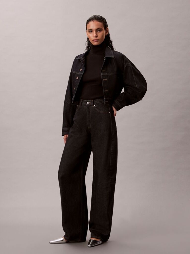 Black Woven Label Roll Neck  Women