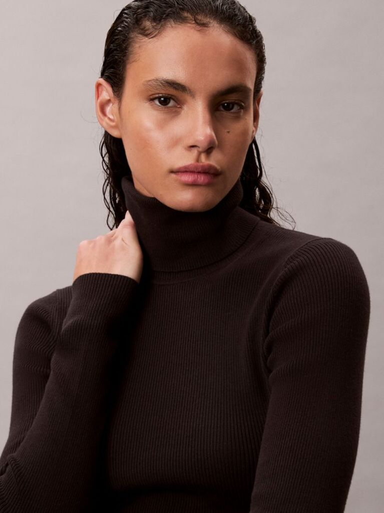 Black Woven Label Roll Neck  Women