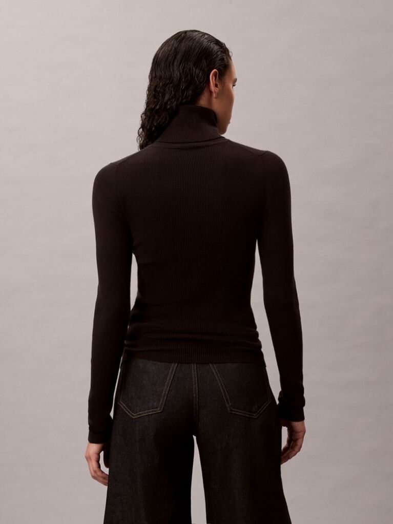 Black Woven Label Roll Neck  Women