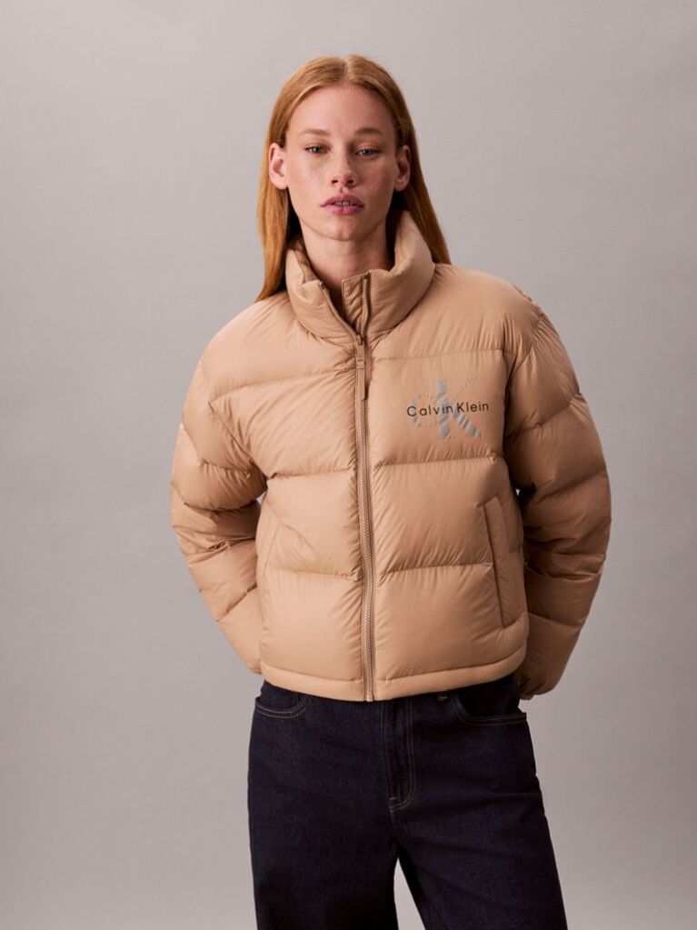 Beige Monogram Down Puffer Jacket  Women