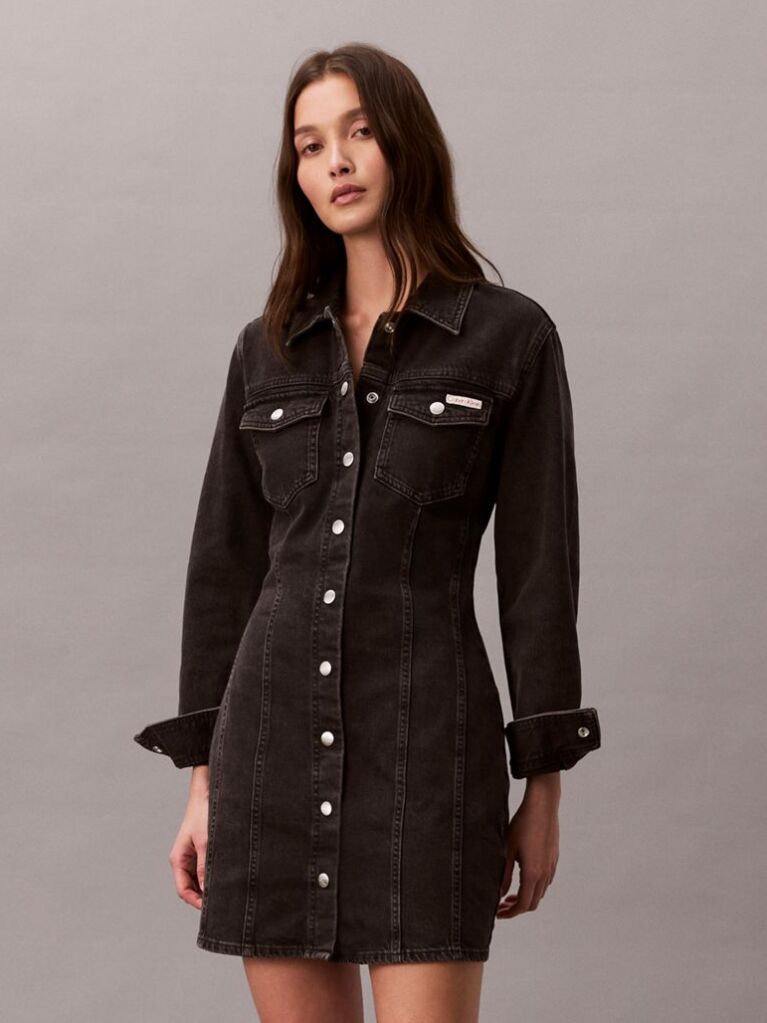 Μαύρο Denim Φόρεμα Σε Στιλ Πουκάμισου  Γυναίκα
