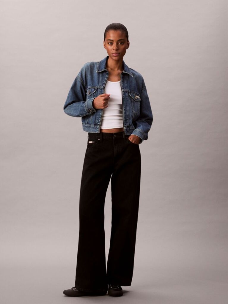 Denim Cropped Zip Up Denim Jacket  Women