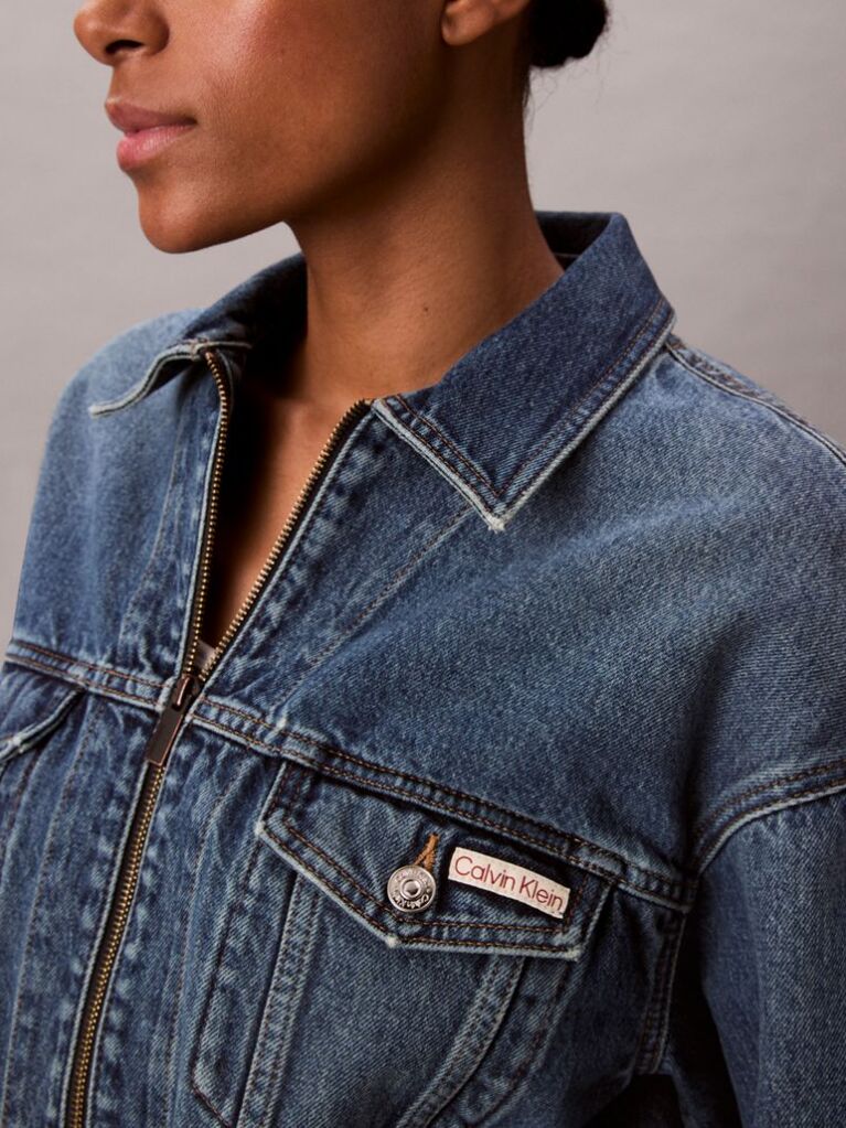 Denim Cropped Zip Up Denim Jacket  Women
