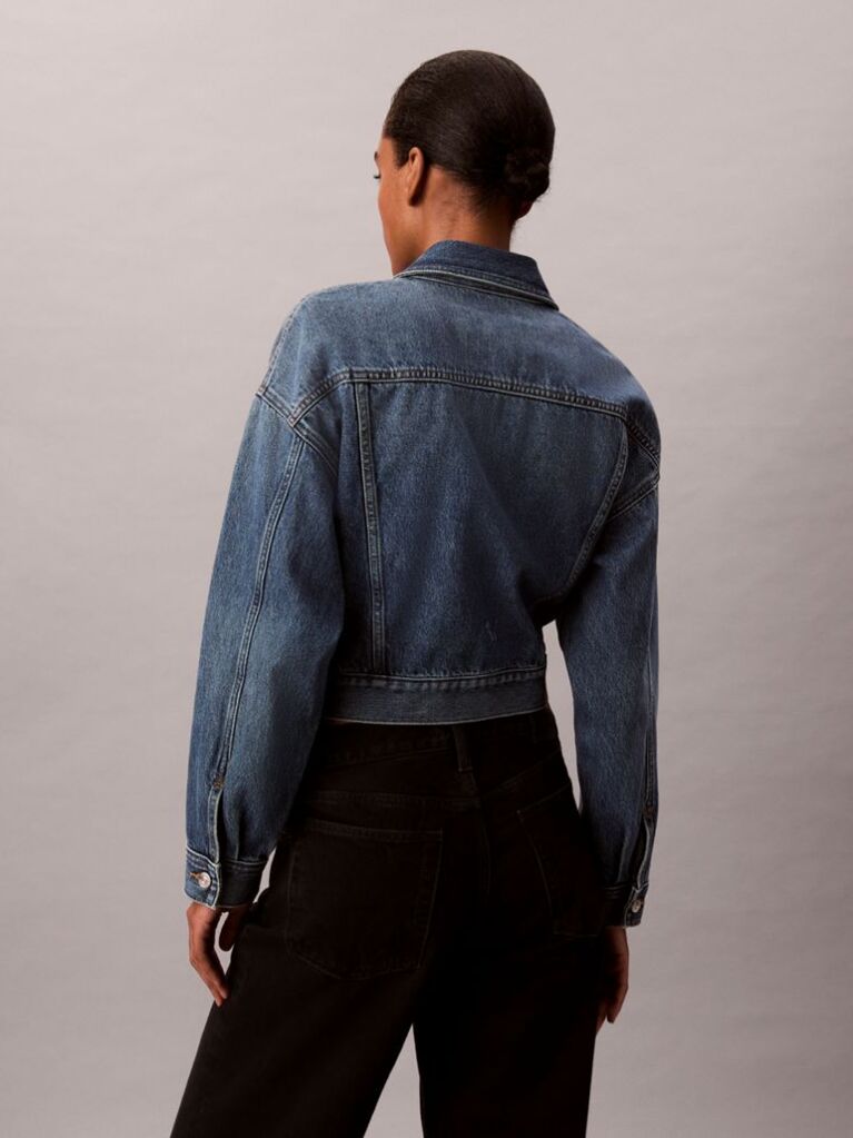 Denim Cropped Zip Up Denim Jacket  Women
