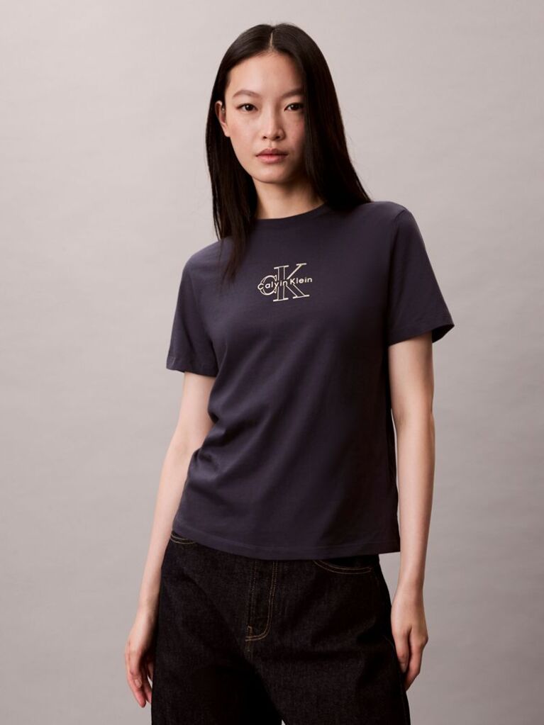 Blue Glossy Metallic Logo T-shirt  Women