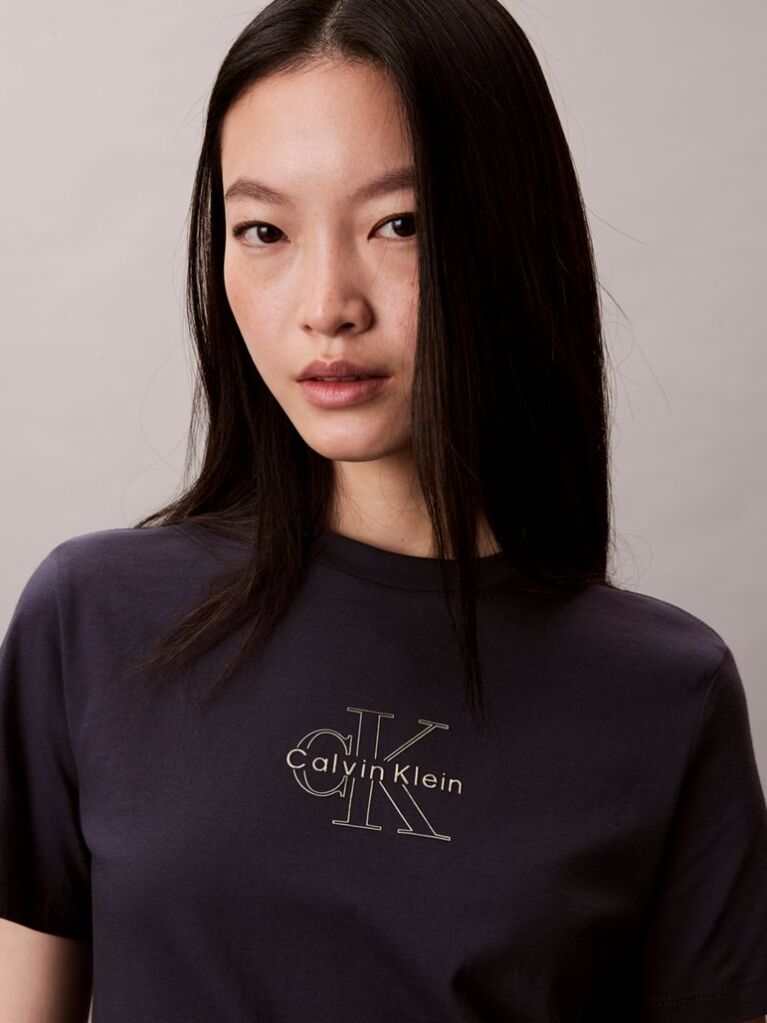 Blue Glossy Metallic Logo T-shirt  Women