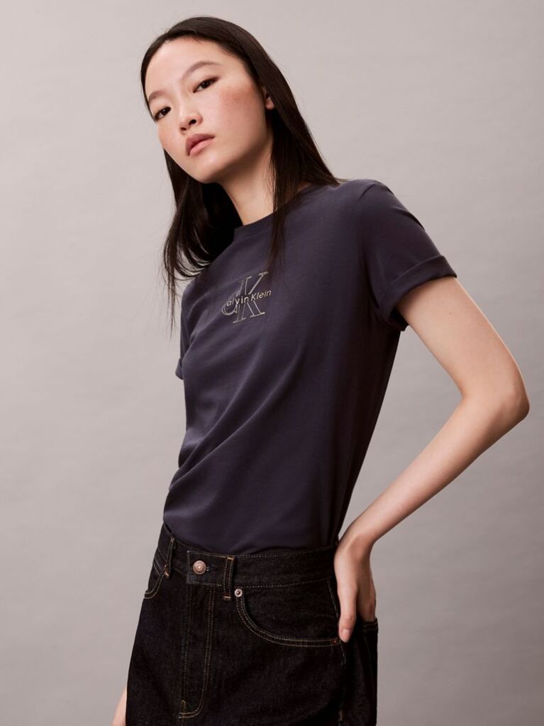 Blue Glossy Metallic Logo T-shirt  Women