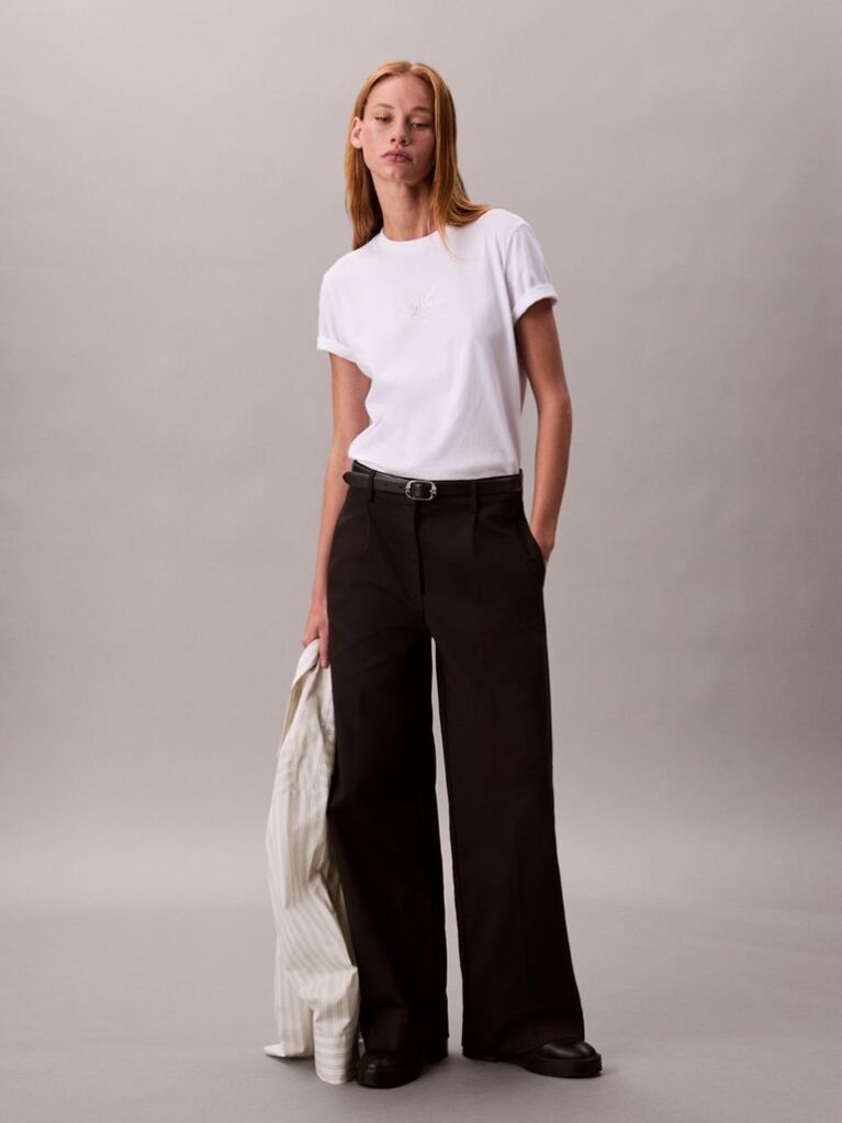 White Glossy Metallic Logo T-shirt  Women