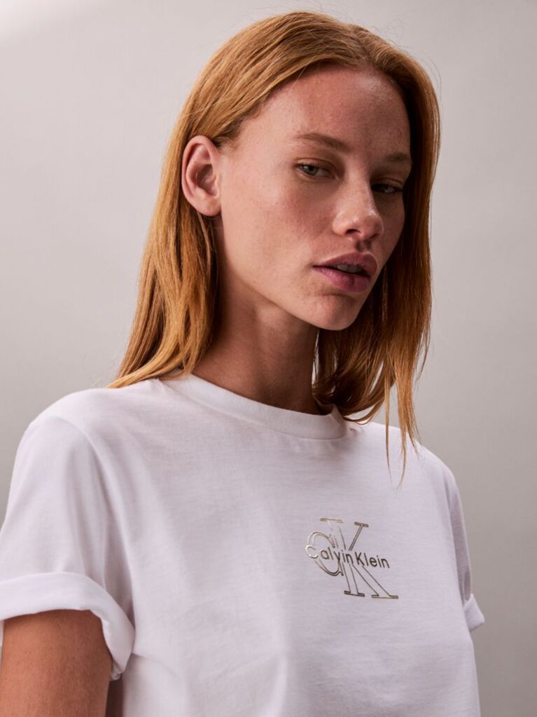 White Glossy Metallic Logo T-shirt  Women