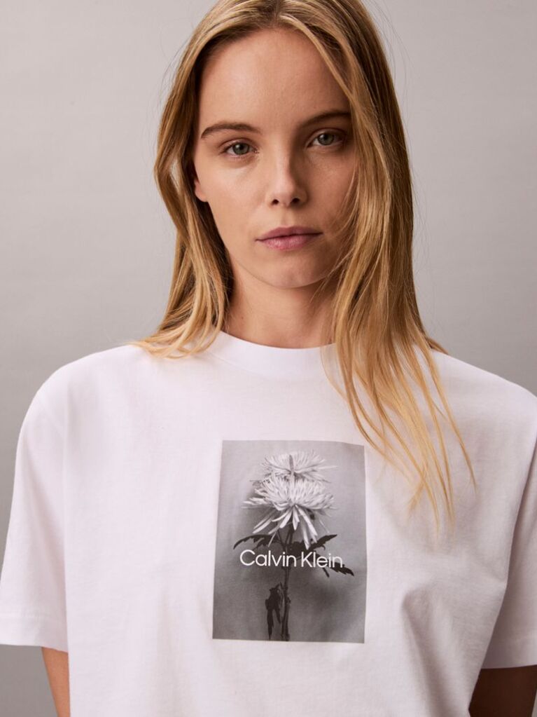 White Flower Photo Print T-shirt  Women