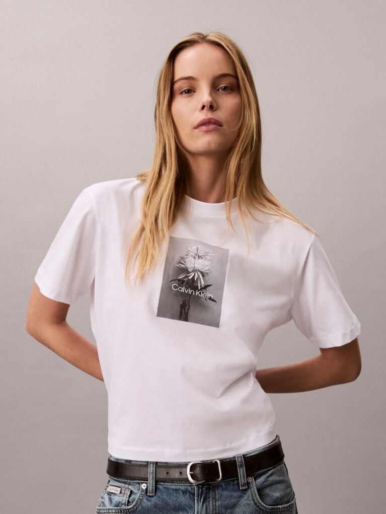 White Flower Photo Print T-shirt  Women