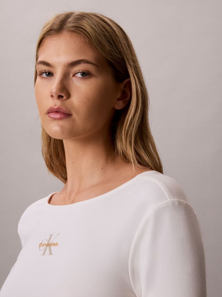 Λευκό T-Shirt Με Λογότυπο Και Χαμηλή Πλάτη  Γυναίκα