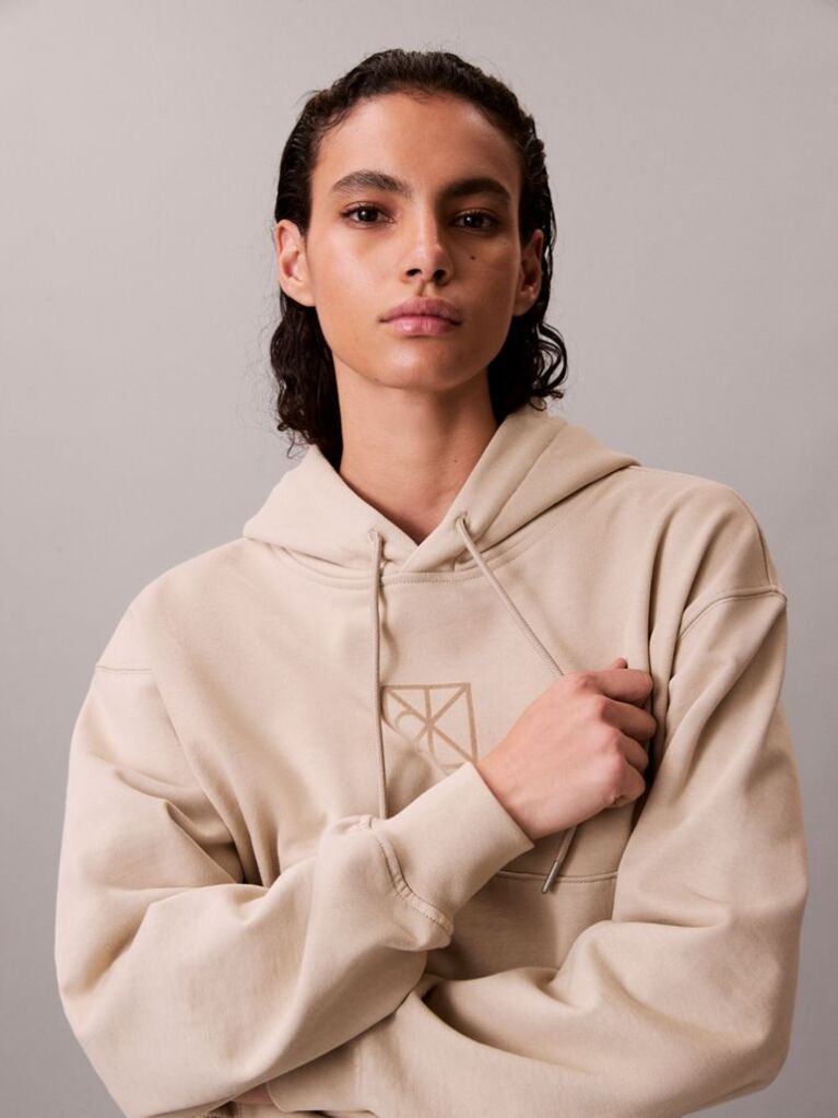 Beige Relaxed Premium Terry Hoodie  Women