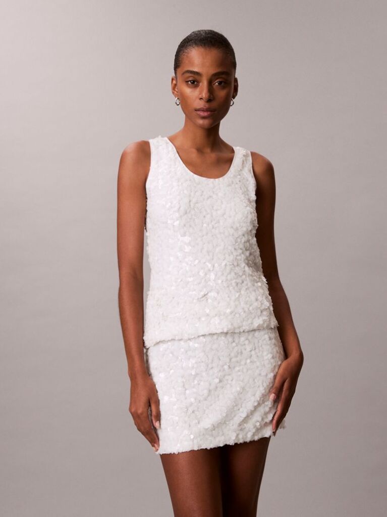 White Sequin Mini Skirt  Women