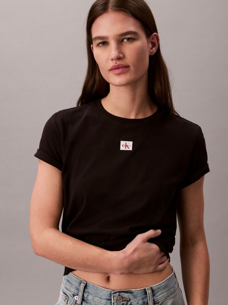 Black Soft Cotton Badge T-shirt  Women