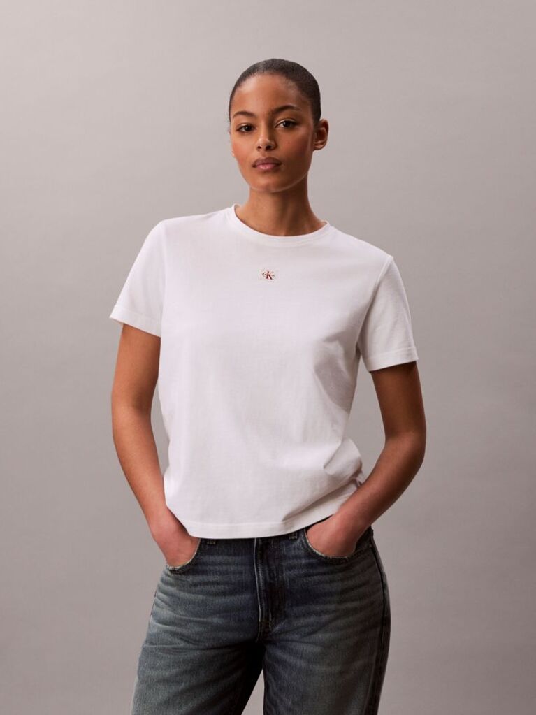 White Soft Cotton Badge T-shirt  Women
