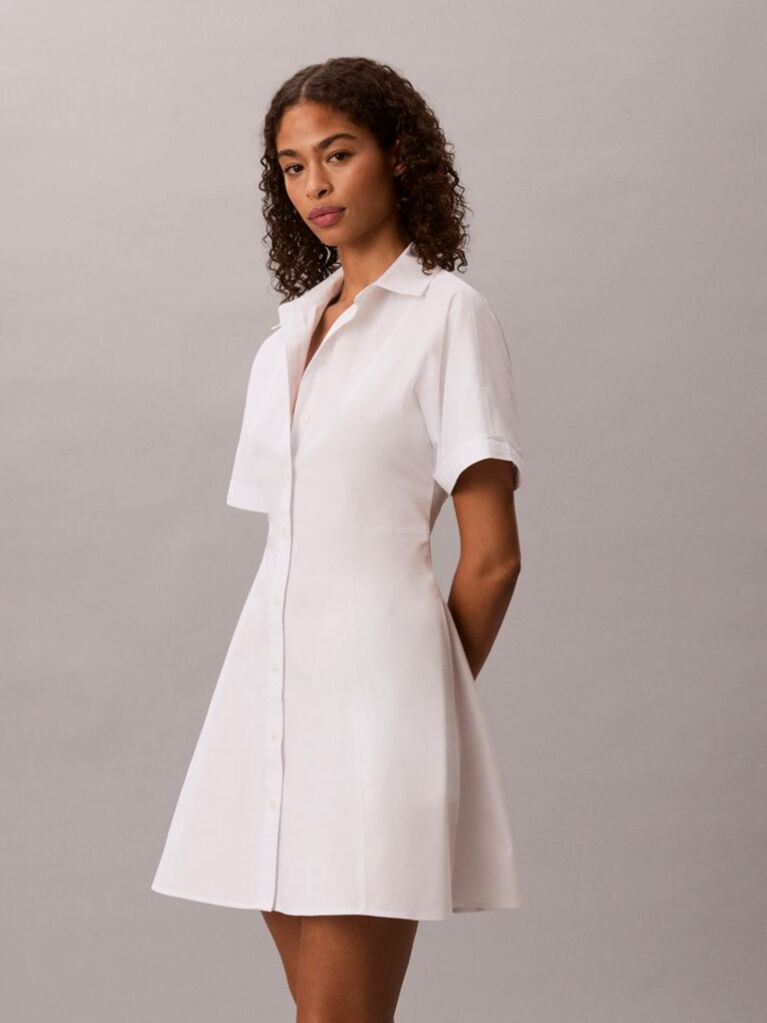 White Cotton Poplin Mini Shirt Dress  Women