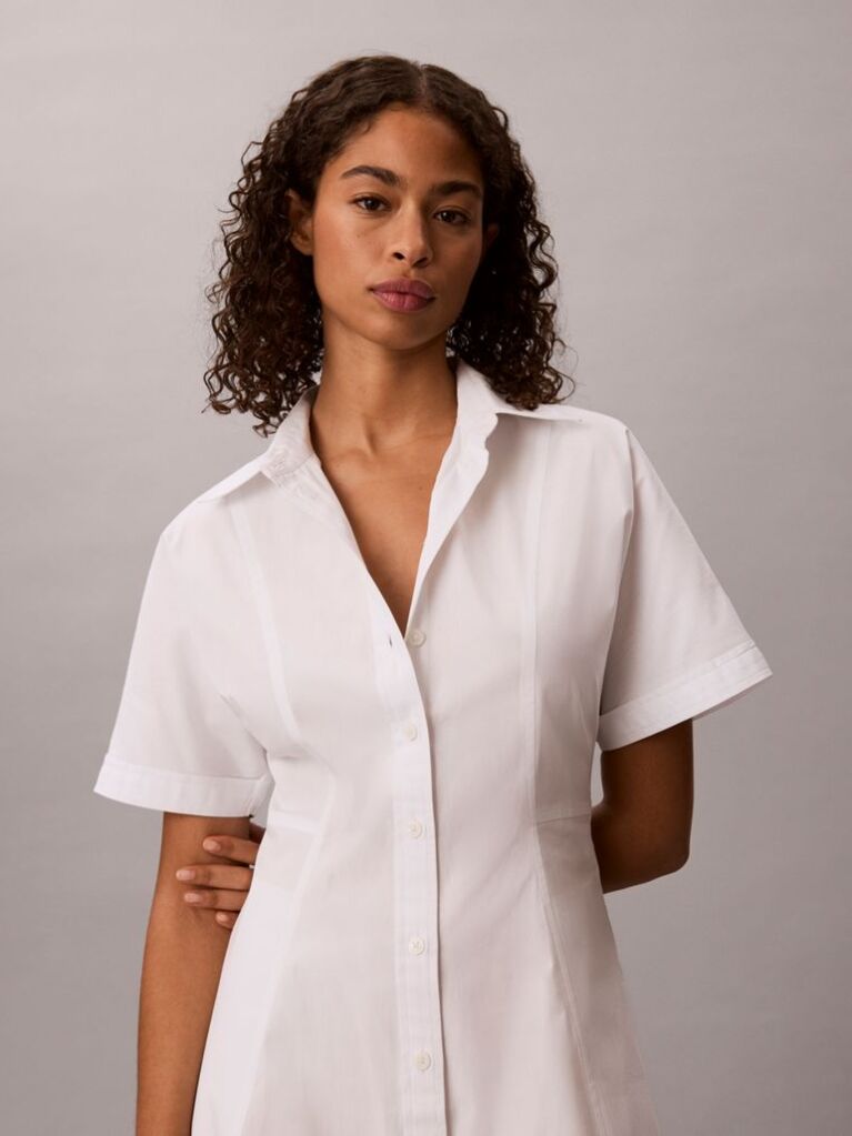 White Cotton Poplin Mini Shirt Dress  Women