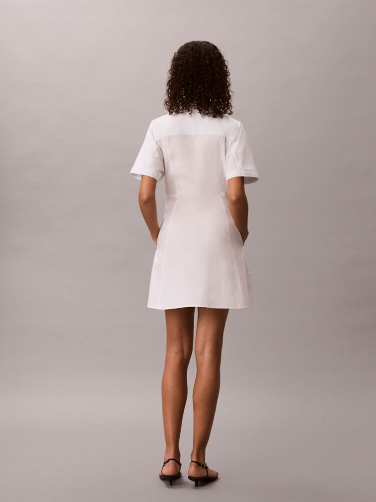 White Cotton Poplin Mini Shirt Dress  Women