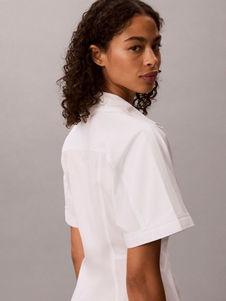 White Cotton Poplin Mini Shirt Dress  Women