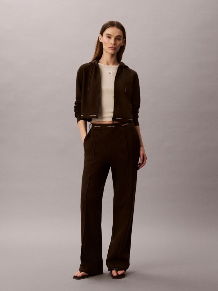 Brown Logo Waistband Wide Leg Joggers  Women