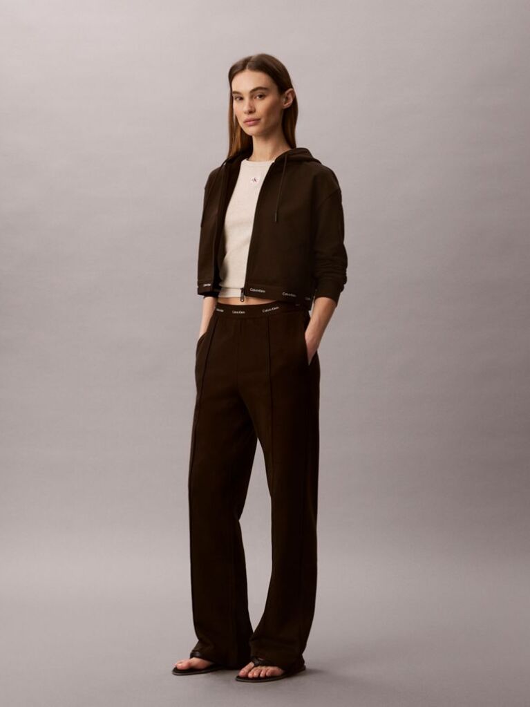 Brown Logo Waistband Wide Leg Joggers  Women