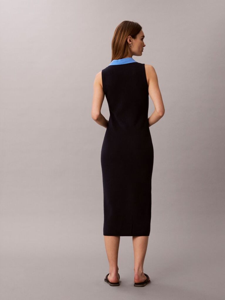 Blue Everyday style with effortless comfort. A sleeveless midi dress with a collar, designed for versatile styling. Stand out wherever you go  Women