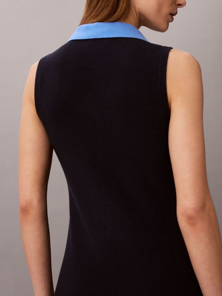 Blue Everyday style with effortless comfort. A sleeveless midi dress with a collar, designed for versatile styling. Stand out wherever you go  Women