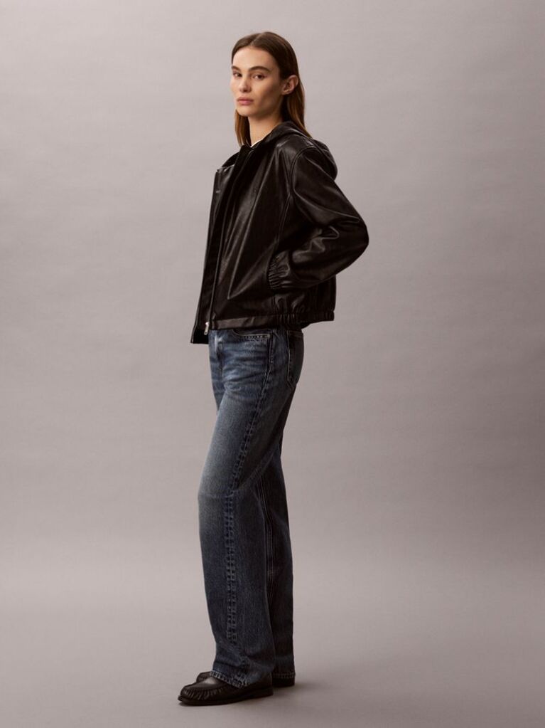Black Faux Leather Hooded Jacket  Women