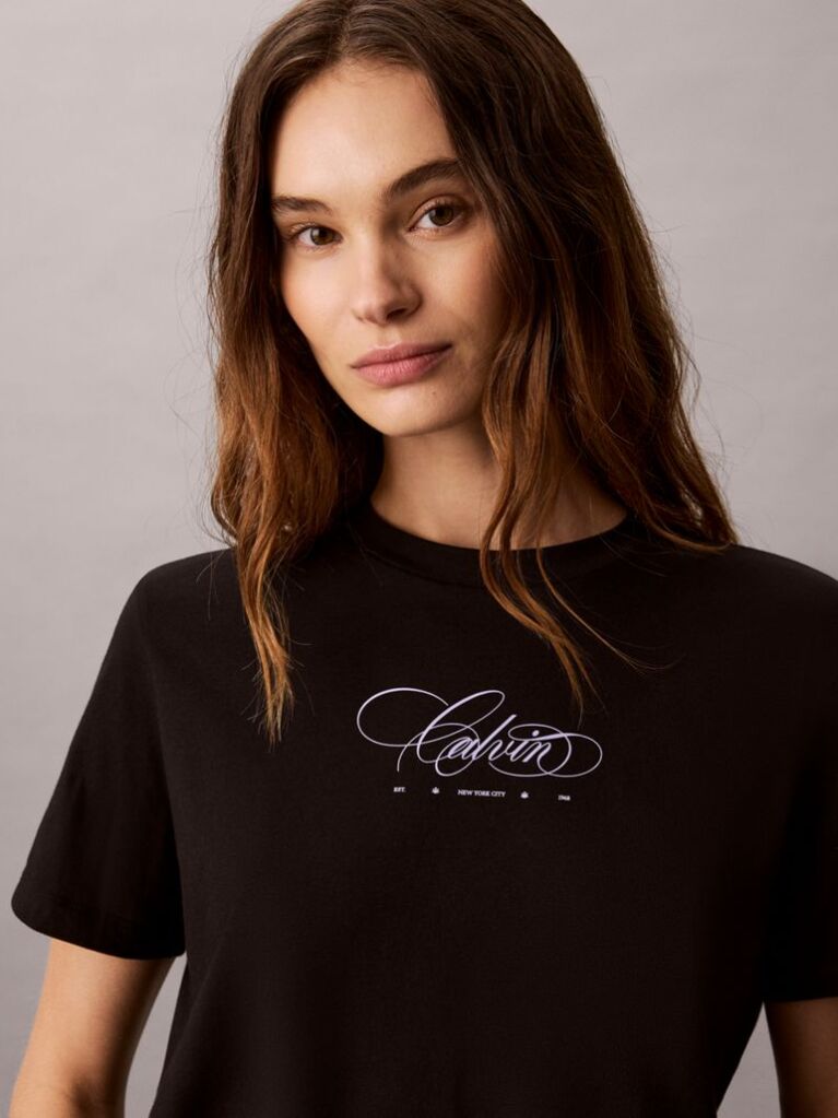 Black Script Logo Classic T-Shirt  Women