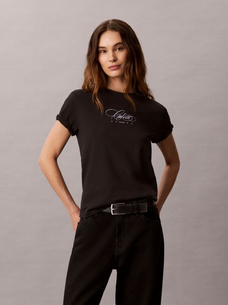 Black Script Logo Classic T-Shirt  Women