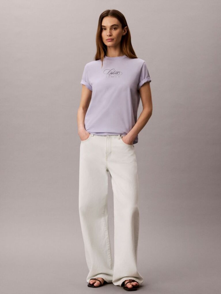 Purple Script Logo Classic T-Shirt  Women