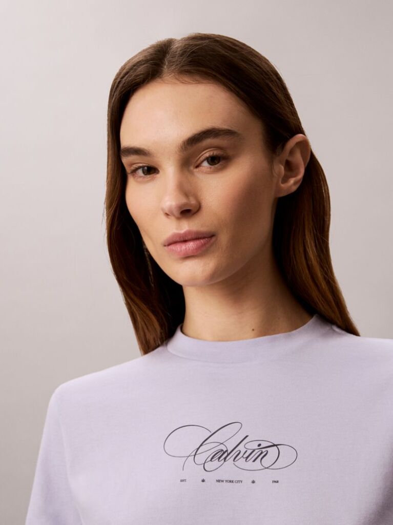 Purple Script Logo Classic T-Shirt  Women
