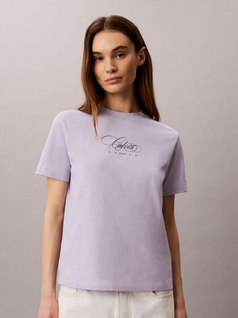 Purple Script Logo Classic T-Shirt  Women