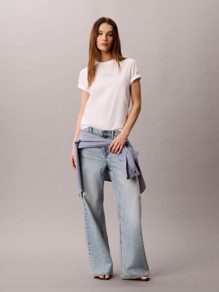 White Script Logo Classic T-Shirt  Women