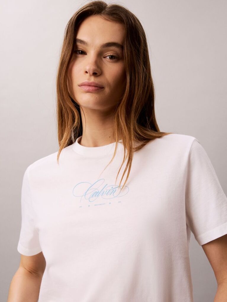 White Script Logo Classic T-Shirt  Women