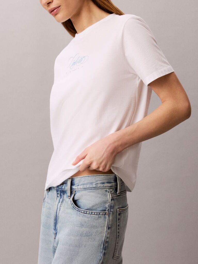 White Script Logo Classic T-Shirt  Women