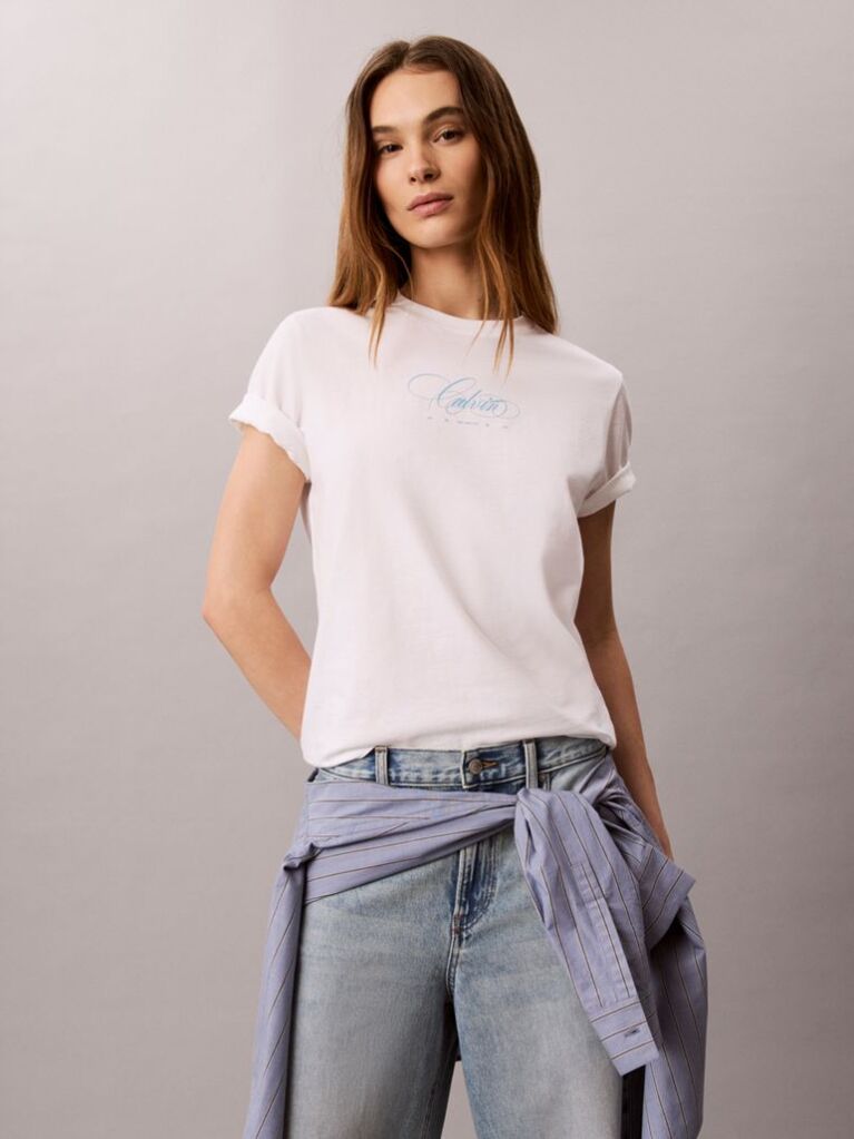 White Script Logo Classic T-Shirt  Women