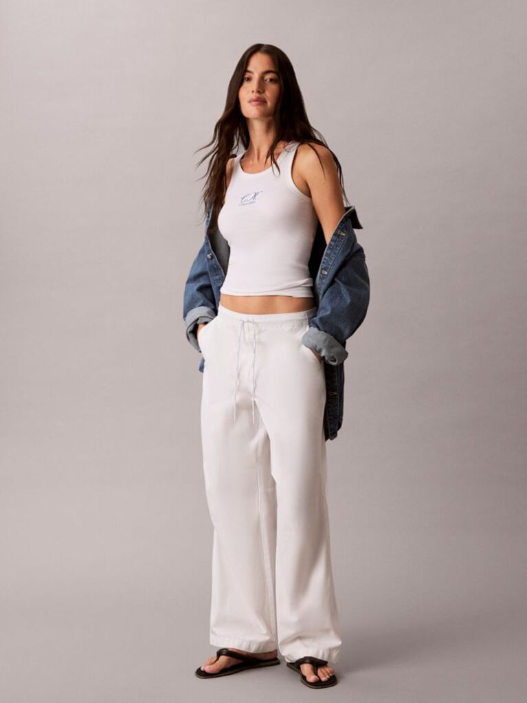 White Embroidered CK Logo Rib Tank Top  Women