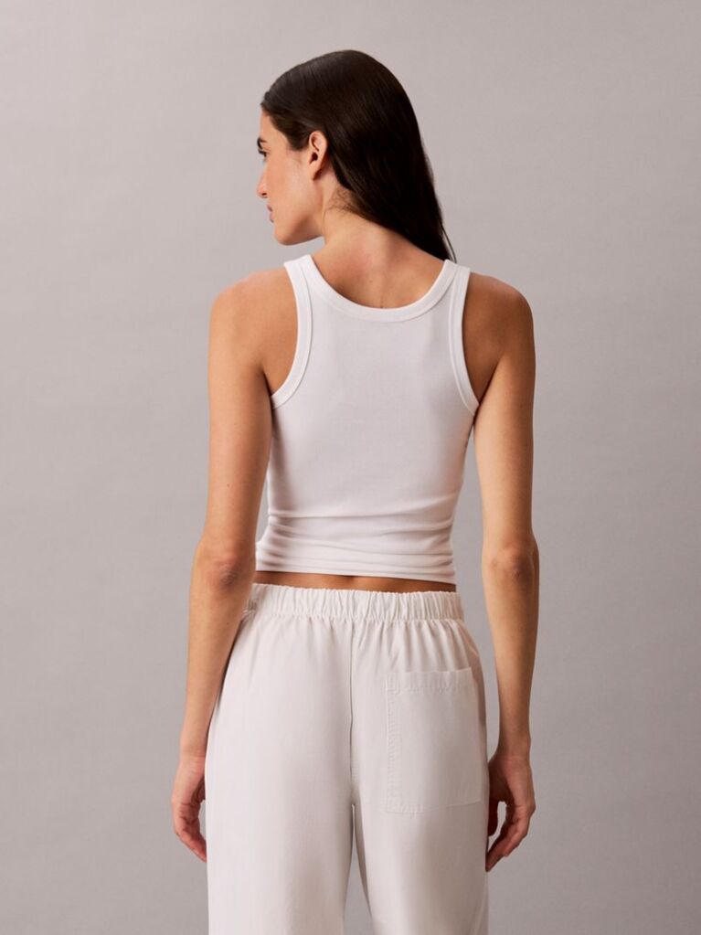 White Embroidered CK Logo Rib Tank Top  Women